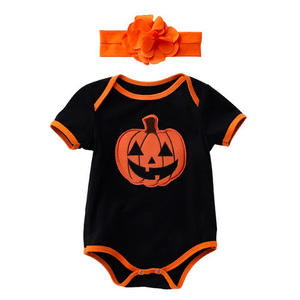 Bodysuit: Halloween Cotton Bodysuit with Pumpkin face