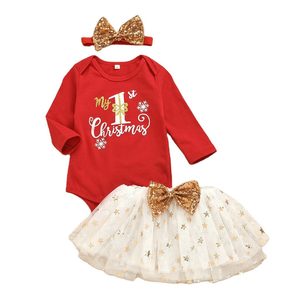 Bodysuit: Girls Christmas Outfit Red Bodysuit with star print Tutu