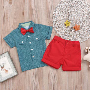 Kids Christmas Outfits: Christmas Print Half Sleeves Shirt and Red Pant Set