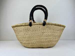 Bags Baskets: Woven Basket - Jumbo - Natural with black handle