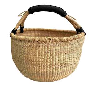 Woven Basket - Round - Natural with Black Handles