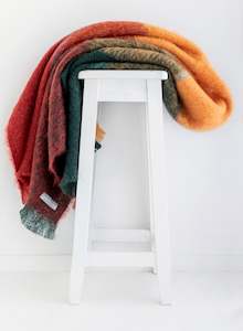 Blankets Throws: Mohair Throw Blanket - Orange, Red & Green