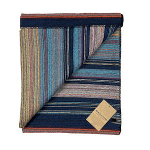 Blankets Throws: Cotton Throw Blanket | Fina - Blue, Turquoise, Yellow & Orange
