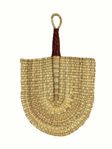 Woven Fan - Natural with Leather Handle