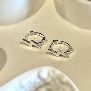 Thunderbolt Mini Hoop Earrings - Silver