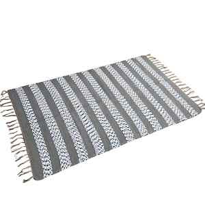 Medium Rugs: Rug - Medium - Grey & Blue White Zigzag Stripe
