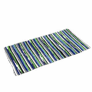 Mats: Cotton Floor Mat - Lime Green & Blue Stripe
