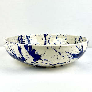 Splatterware: Large Serving Bowl - Hand painted - Blue Splash
