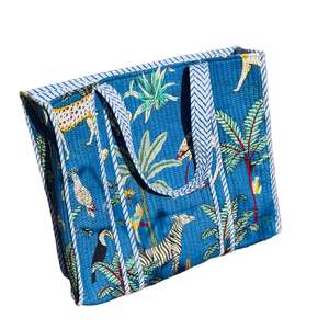 Cotton Tote Bag - Jungle Blue & White