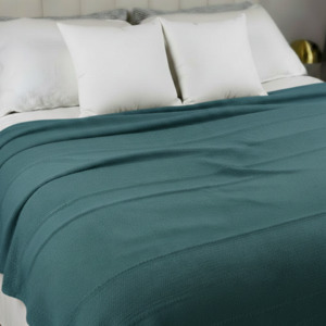 Blankets Throws: Large Cotton Bed Cover - Peacock Blue