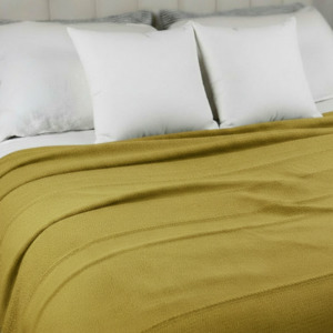 Blankets Throws: Large Cotton Bed Cover - Mustard