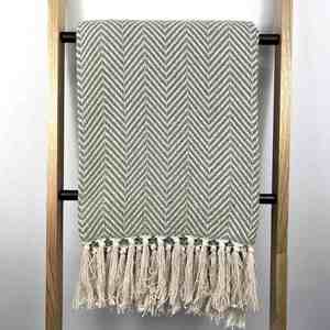 Blankets Throws: Throw Blanket - Chevron - Cotton - Light Olive