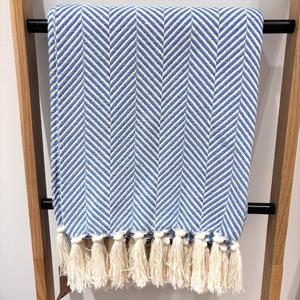 Blankets Throws: Throw Blanket - Chevron - Cotton - Cornflower Blue