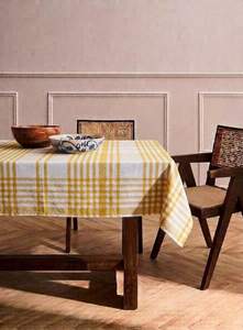 Table Dining: Traditional Check Tablecloth - Square - Yellow