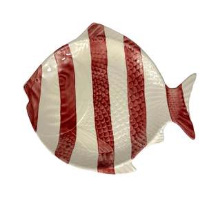 Pottery Ceramics: Stripe Fish Dish - Red