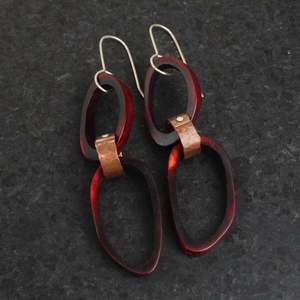 Artist Rachel Lambert: Red antler and copper earrings