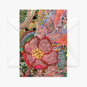Artist Fleur Woods: Greeting Card - Wild Roses Red