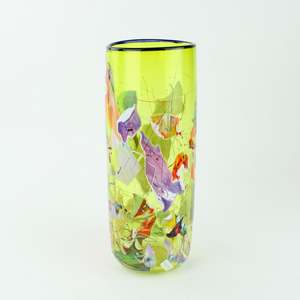 Grinter Glass: Shard Cylinder Vase - gold green