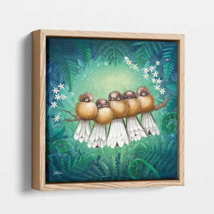 Kwui And Friends: Fantail Whānau Framed Print