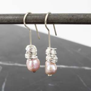 Purple pearl hook earrings