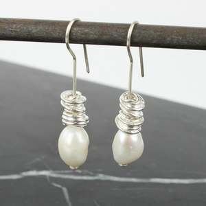 Carley Anderson: White pearl hook earrings - large