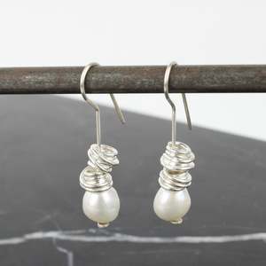 White pearl hook earrings - small