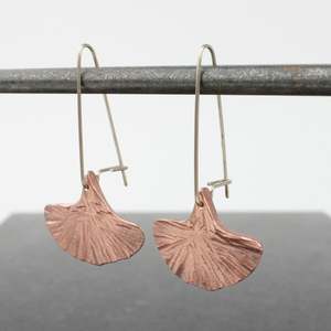 Copper forged leaf earrings - bright