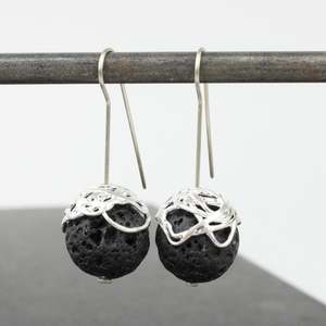 Lava Stone bead + silver earrings