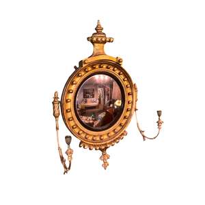 Wall Decor: Georgian Regency Convex Mirror with Candle Sconces