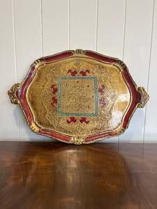 Sale: Vermillion & Gold Florentine Tray