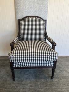 Sale: NZ Made Black & White Gingham & Oak Louis Chair