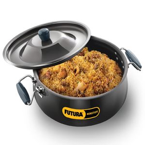 Cookware: Hawkins Futura 12 Litre BigBoy Biryani Handi, Non Stick Pot with Hard Anodised Lid, Sauce Pan for Cooking and Serving Biriyani, Black (NBH12)