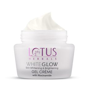 Instock: Lotus Herbals WhiteGlow Skin Whitening And Brightening Gel Cream| Hydrates, Removes Dark Spots And Tanning, Gives Radiant Glow| With Niacinamide| Face Cream For Men And Women| All Skin Types| 60g