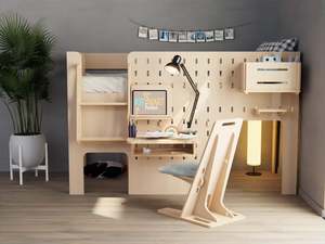 Beds With Desk: Low Loft Bed "Rabbit Nook" with Study Set | Birch Ply