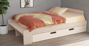 Double Floor Bed With Drawer And Shelf | Birch Ply
