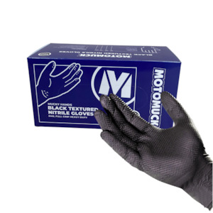 Motomuck: Black Textured Nitrile Gloves, 8Mil Full grip Heavy Duty