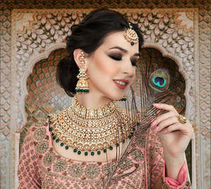 Indian Jewellery: Designer Bridal set - Green, Kundan and Golden