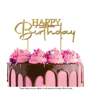 cake topper: Gold METAL CAKE TOPPER HAPPY BIRTHDAY style No2