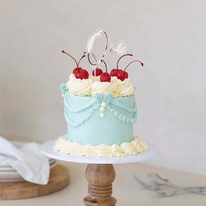 Cake Candle: Silver and OPAQUE LAYERED acrylic CAKE TOPPER One