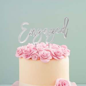 Cake Candle: Silver metal Engaged cake topper