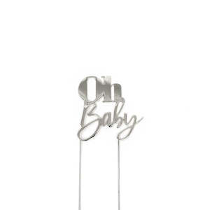 Cake Candle: SILVER METAL CAKE TOPPER OH BABY