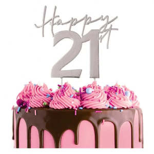 Cake Craft Usa: Silver METAL CAKE TOPPER HAPPY 21st Style 1