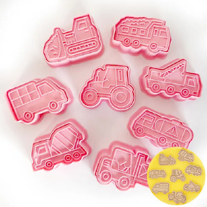 Big Cookie Cutter Sets: Trucks cookie cutters with matching stamp embosser set of 8