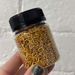 Gold metallic hail jimmies sprinkles 100ml jar by Kiwicakes