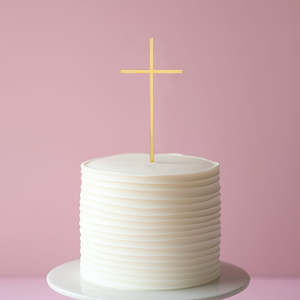 Cake Candle: Fine Gold metal Cross cake topper