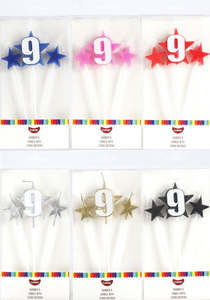 Letter Numeral Candles: Number Star Pick candle set with Numeral 9 Blue