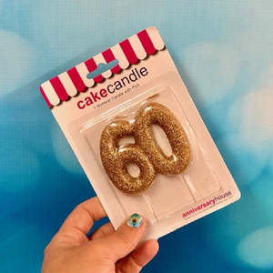 Letter Numeral Candles: Special Age number candle gold glitter 60