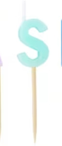 Alphabet or numeral candle on wooden pick Letter S Aqua