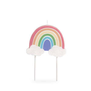Childrens Candles: Pastel 12cm Rainbow candle with pick