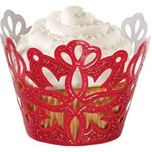 Valentines Cupcake Papers: Red glitter lacey cupcake wrappers